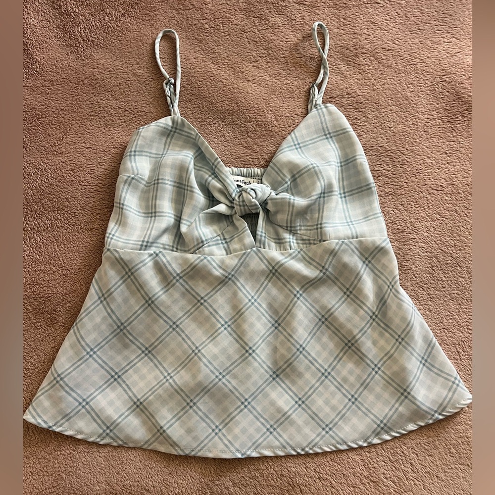 Abercrombie & Fitch Blue and White Tie Front Tank